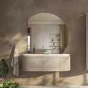 Half Moon Bathroom Mirror Wall Mounted, 32" Frameless Irregular Wall Mirror, Modern Decorative Vanity Mirror for Restroom Bedroom Entryway Living Room, Shatterproof, Right/Left Cut