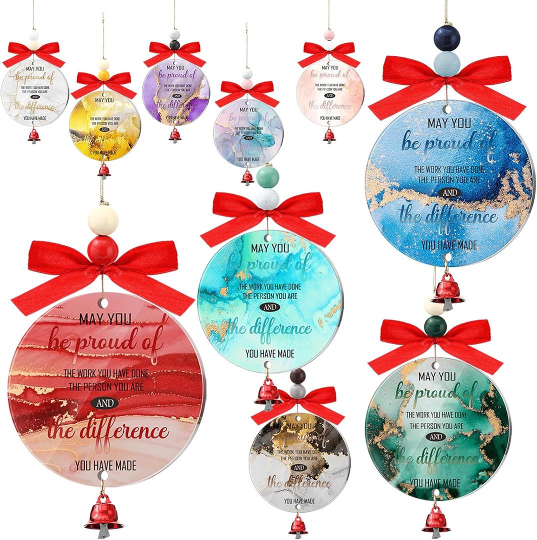 Soulchen Soulchen 10 Sets Thank You Ornaments Acrylic with Bell Employee Appreciation Gifts Bulk Inspirational Ornaments Marble Tree Decor for Valentine Coworker Nurse Teacher Team