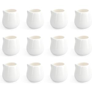 12PCS Mini Ceramic Creamer, 3 OZ Small Porcelain Creamer Pitcher, Small Syrup Pitcher, Coffee Creamer Pitcher, Creamer Dispenser, White Ceramic Pitcher for Coffee Tea Milk Sauce