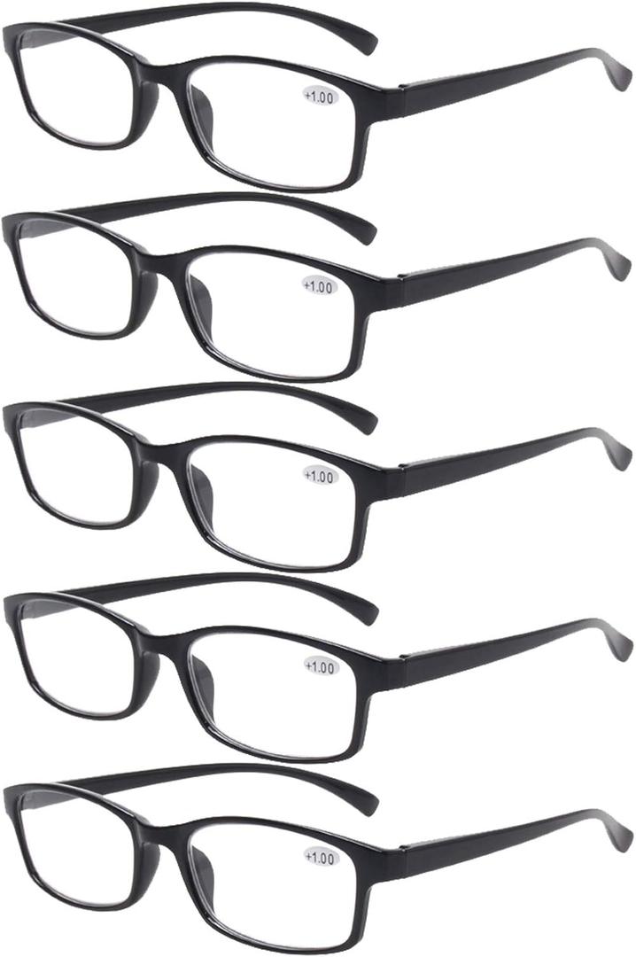 Reading Glasses 5 Pairs Quality Readers Spring Hinge Vintage Glasses for Reading for Men and Women (5 Pack Black, 1.5)