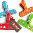 12 Pack Stainless Steel Chip Bag Clips - 4 Colors with DIY Christmas Stickers - Airtight Seal, Heavy Duty, 3 Inch, Perfect for Kitchen & Office Storage, No Sharp Edges, Fun & Functional