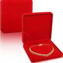 Nsmykhg Velvet Jewelry Box,2 Pack 7.5"x7.5" Pearl Necklace Gift Box Jewelry Set Box Empty Jewelry Box Jewelry Storage Holder,Jewelry Display Cases for Wedding, Anniversary, Travel - 2 Pcs (Red)
