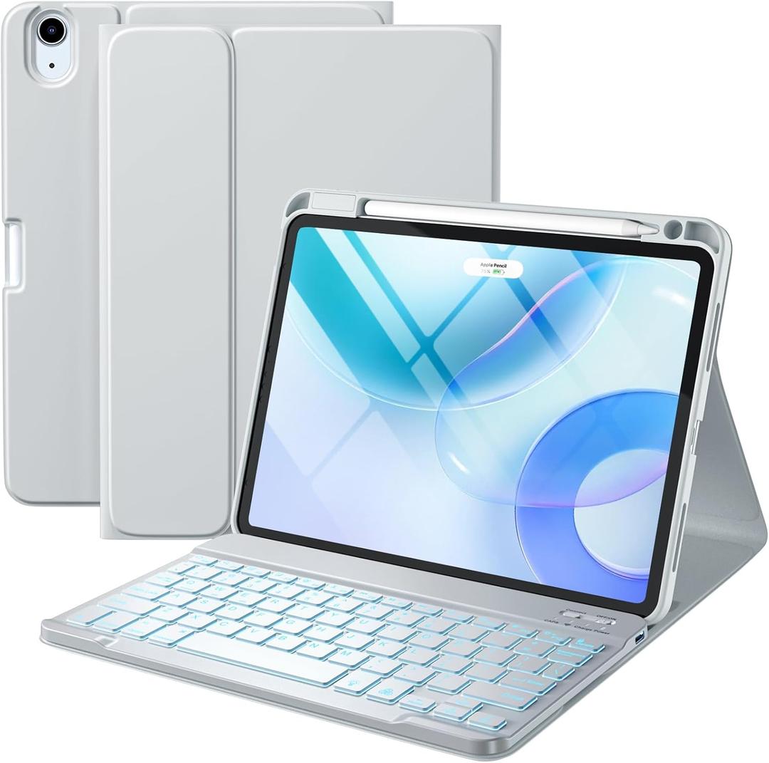 Harvopu Compatible with iPad Air 11-inch/ 10.9" Air 5th 4th Generation Case with Keyboard - Backlit Detachable, Folio Cover with Pencil Holder for iPad Air 11 Inch M3/M2, Air 5/ Air 4 (Gray)