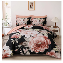 Floral Comforter Set California King Size,7 Pieces Bed in a Bag Black Pink Floral Bedding Set Elegant Flower Comforter Set for All Season with Flat Sheet, Fitted Sheet, Pillowcases & Shams