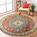 Lahome Boho Tribal Round Rugs 5ft Washable Kitchen Round Area Rug, Non Slip Bedroom Living Room Circle Circular Rug, Oriental Low Pile Entryway Carpet for Dining Bathroom (Rust/Dull Teal,5ft-Round)
