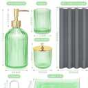Green Bathroom Accessories and Shower Curtains Set, 4PCS Glass Bathroom Set Complete of Soap Dispenser, Toothbrush Holder, Apothecary Jar, Vanity Tray, Decorative Dorm Home Decor and Housewarming Gift