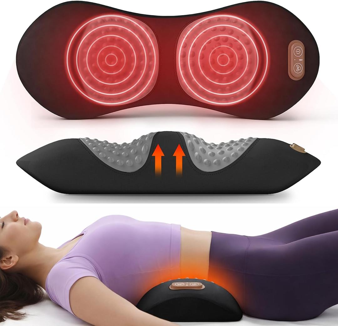 3-in-1 Electric Back Massager Pillow with Heat, Vibration and Traction, Triple Fusion Lumbar Support Massager for Bed or Chair, Designed for Daily Back Relaxation and Spine Support (Black)
