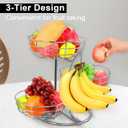 Livabber Fruit Basket Bowl with Banana Hanger, Fruit Vegetable Storage Basket with Banana Tree Holder for Kitchen Counter, Detachable Organizer for Bread Snack Produce (Chrome, 3-Tier Metal Base)