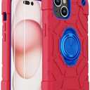 KCJ Compatible with iPhone 15 Case with[2×Screen Protectors+1xLens Protector][Ring Stand] Soft Silicone+Hard PC Full Body Protection Phone Shell Durable Rugged Case for iPhone 15 6.1"