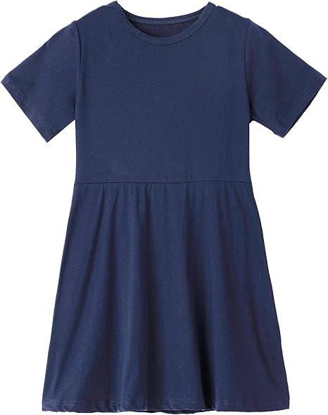 Niyage Toddler Girls Loose Cotton Short Sleeve T-Shirt Dress A-Line Skater Dresses, Small