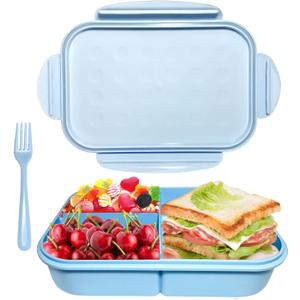 ASYH Bento Box Upgraded 3 Compartment Lunch Box with Utensils, Leakproof Lunch Containers for Adults Office, BPA Free and Microwave Safe (Blue-1150ML)