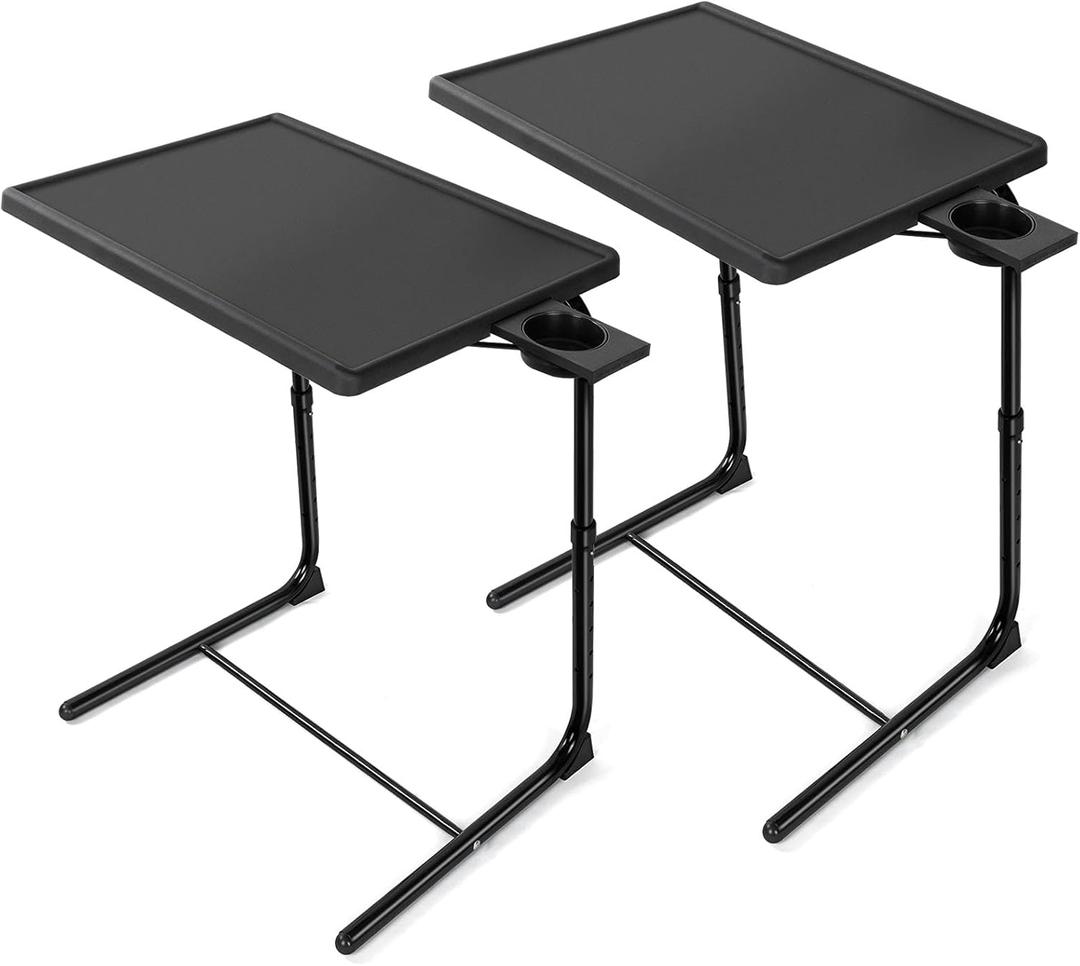 HUANUO Adjustable TV Tray Set of 2 - TV Dinner Tray on Bed & Sofa, Comfortable TV Tray Table with 6 Height & 3 Tilt Angle Adjustments (2 Pack)