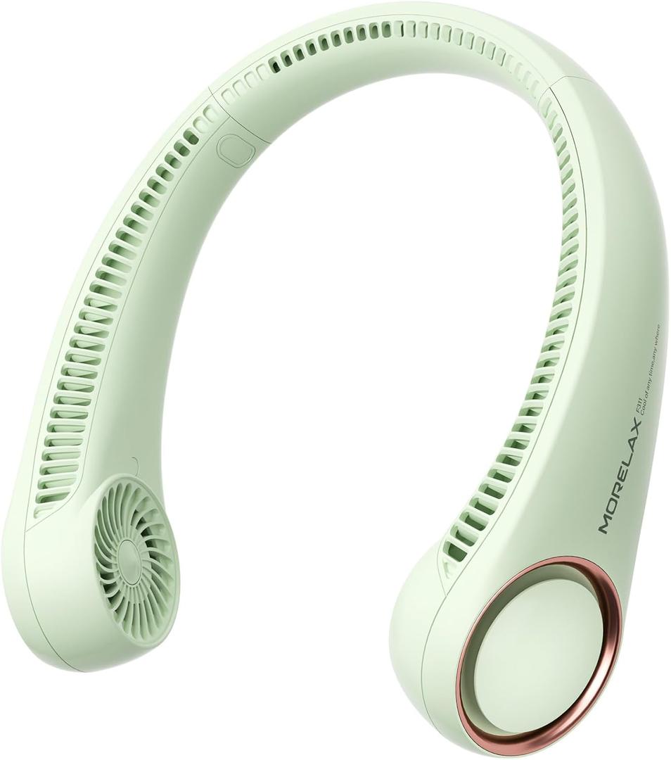 Morelax Neck Fan, USB Rechargeable Personal Fan,Hand Free Bladeless Portable Fans,4000 mAh, 3 Speeds,72 Air Faster softer 360 Cooling, Ultra Quiet,Gift Suitable for Home, Office, Travel, Sports Green