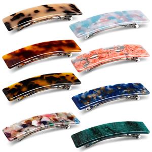 WILLBOND 8 Pieces Tortoise Shell Hair Barrettes Automatic Cellulose Acetate Hair Clip Medium French Design Rectangle Snap Clip for Ladies Daily Wear (Stylish Patterns)