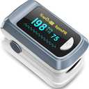 Fingertip Pulse Oximeter Blood Oxygen Saturation Monitor Pulse Ox, Heart Rate and Fast Spo2 Reading Oxygen Meter with OLED Screen Included Lanyard and 2 X AAA Batteries (Gray)