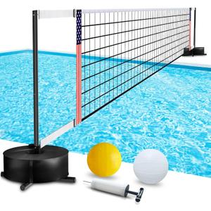 Portable Pool Volleyball Net System -4th of July Celebration Adjustable 16.5-26.5FT Length Net Includes 2 Water Volleyballs, Heavy-Duty Water-Filled Base Perfect for Pickleball, Tennis & Pool Games