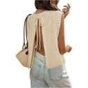 SOLY HUX Women's Tie Open Back Sweater Vest Crew Neck Sleeveless Backless Knit Tank Tops, White, Extra Large