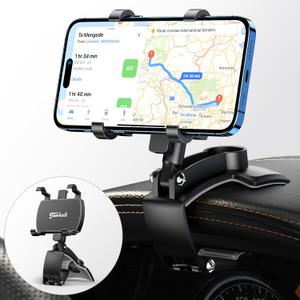 Car Phone Holder for Dashboard Cell Phone Mount for Car 360 Degree Rotation Clip Design Compatible with All Cell Smart Phones.
