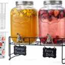 DD&HAPP 2 Gallon Glass Drinks For Parties With Stand.Stainless Steel Spigots & Metal Stand,Large Capacity Beverage Dispenser for Party,Infused Water,Iced Tea,Lemonade,Outdoor,Commercial Use.