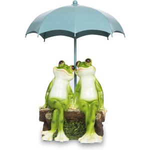 Frog Statue Garden - Resin Happy Couple Frogs on Bench Figurines - Summer Decorations for Patio, Yard, Lawn, Porch - Cute Garden Frog Decor - Ornament Gift
