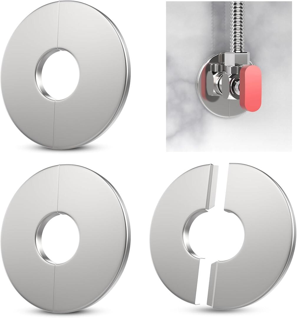 Wall Split Flange, HONSNKS 3Pcs Self Adhesive Round Escutcheon Plate 304 Stainless Steel Wall-mounted Pipe Hole Cover for Various Pipes (27mm/1.06inch ID)