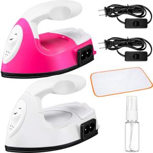 Honoson 2 Pieces Mini Craft Iron Mini Heat Press Iron with Charging Base Accessories for Beads Patch Clothes T Shirts Shoes Clothes and Hats