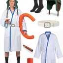 Christmas Holiday Cousin Eddey Costume, 6Pcs Robe, Green Trapper Hat, Belt, Black Socks, Prop Cigar, Tube, Halloween Christmas Funny Vacation Costume Cosplay Set
