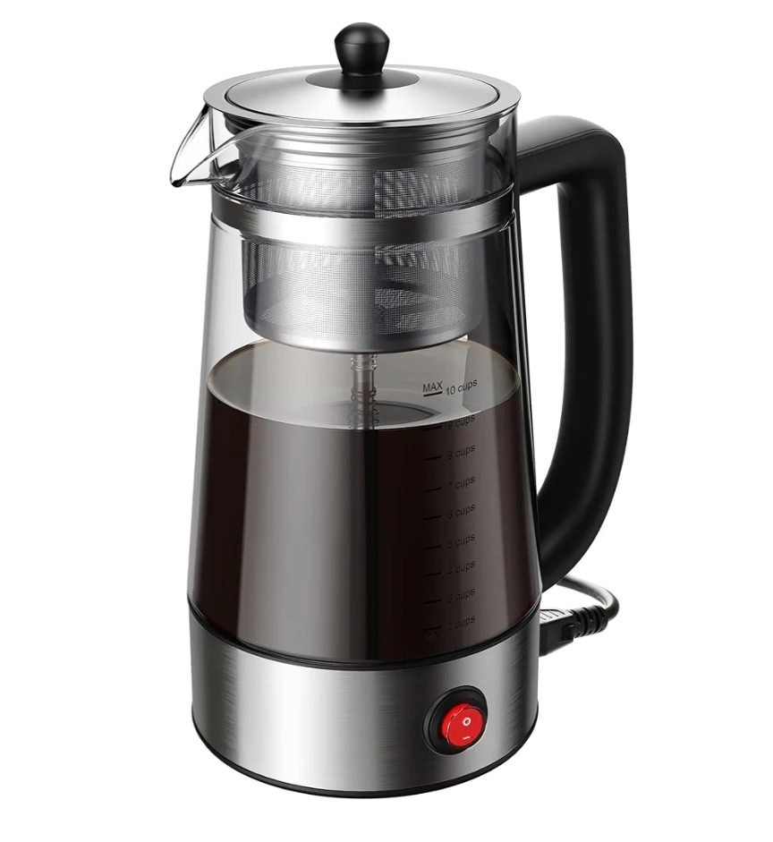 Percolator Coffee Pot Electric Coffee Maker, Brews 2–10 Cups, Auto Keep Warm, Stainless Steel Basket, Borosilicate Glass, Easy-Pour Spout, Cool-Touch Handle