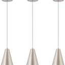 Brushed Nickel Pendant Lights Kitchen Island, Dining Room Light Fixtures Over Table 3 Pack with Silver Cone Metal Shade, Modern Farmhouse Small Chandeliers, Adjustable Cord Hanging Lighting for Sink
