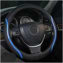 Steering Wheel Cover Blue, Carbon Fiber Car Steering Wheel Covers with Coasters Universal 14.5-15 inch Leather Microfiber Breathable Anti-Slip Steering Wheel Accessories Set (Medium)