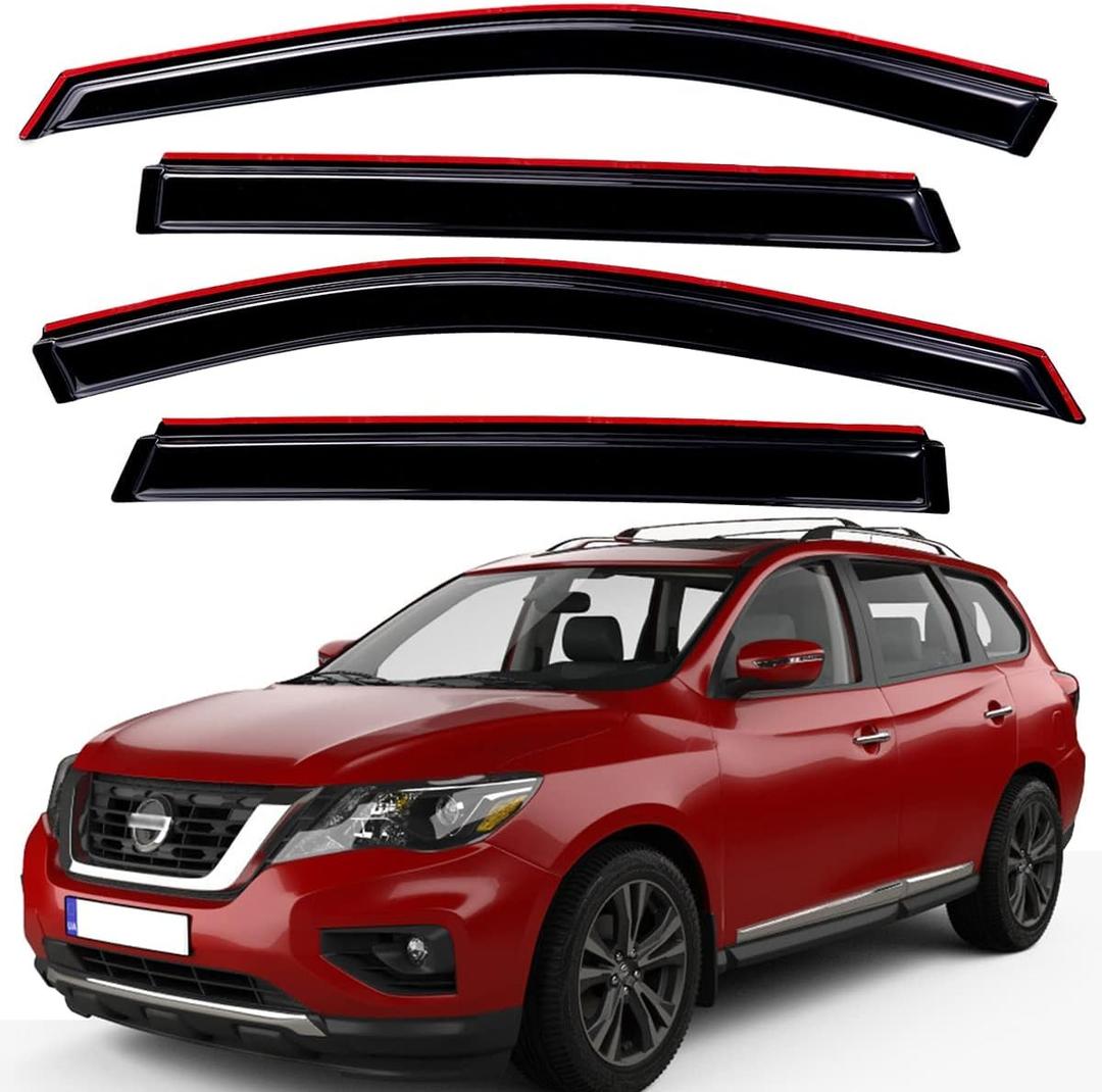 Lightronic Extra Durable Clip-on in-Channel Auto Vent Window Visor, Fits 2013-2018 Nissan Pathfinder, UV Protection Rain Guard, Original Window Deflector, No-Drill Easy Install, Dark Smoke, 4-Pcs