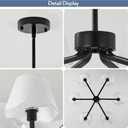 6-Light Black Farmhouse Chandelier with White Fabric Shade, Black Light Fixture for Dining Room Kitchen Island Living Room Entryway.E12.
