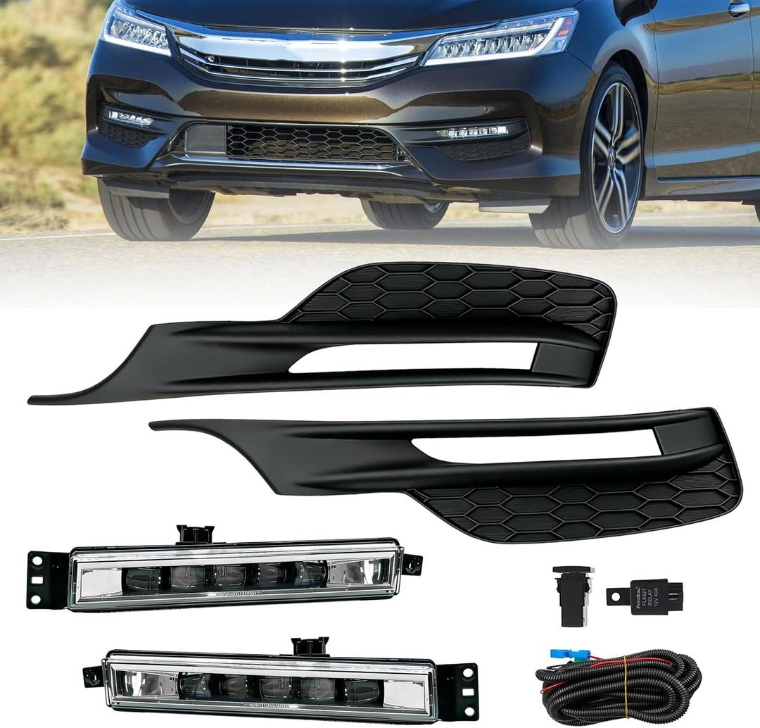 Pair Fog Lights Assembly Compatible with Accord Sedan 2016-2017 4-Door with Wiring Kit Replacement for 33950T2AA21 71112T2FA61 (Left & Right Side)