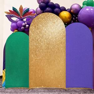 VitalCozy 7.2ft Arch Backdrop Cover Spandex Fitted Arch Stand Covers Round Top Backdrop Cover for Party Photoshoot Decorations (6,5,4ft, Mardi Gras)