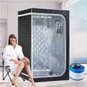ZONEMEL Full Size Portable Steam Sauna Kit, Personal Full Body Home Spa for Detox, Relaxation, 4 Liters 1500 Watt Steamer, Remote Control, Timer, Foldable Chair(L31.5 x W31.5 x H55.1,Clear Door) (Grey Border)