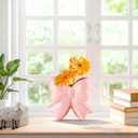 Coquette Aesthetic Bow Vase, Pink Mini Ceramic Vase for Fresh Flowers, Romantic Girly Home Decor for Bedside Table, Coffee Table & Desk (4.9x1.8x4.7)