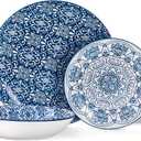 Bestone Porcelain Dinnerware Sets Service for 4, 12 pcs Hand drawn Plates and Bowls Sets, Handmade Ceramic Dish Set, Chip Resistant Modern Plate Set, Dishwasher/Microwave SafeVintage Blue