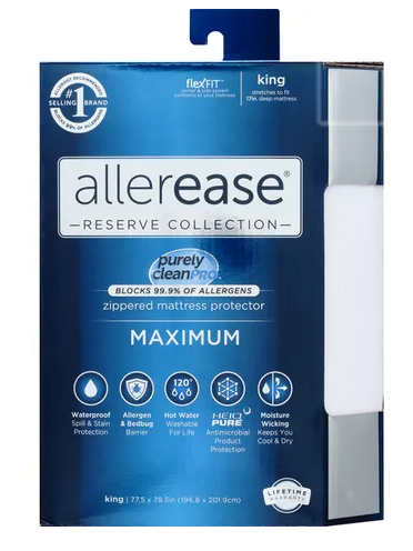 Allerease Mattress Protector, Zippered, Maximum, King