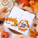 2Pcs Fall Hand Towels Autumn Pumpkin Wreath Embroidered Cotton Bathroom Towel Absorbent Decorative Bath Towel for Thanksgiving Hand Drying Cleaning Cooking, 29.5 x 13.7 Inch