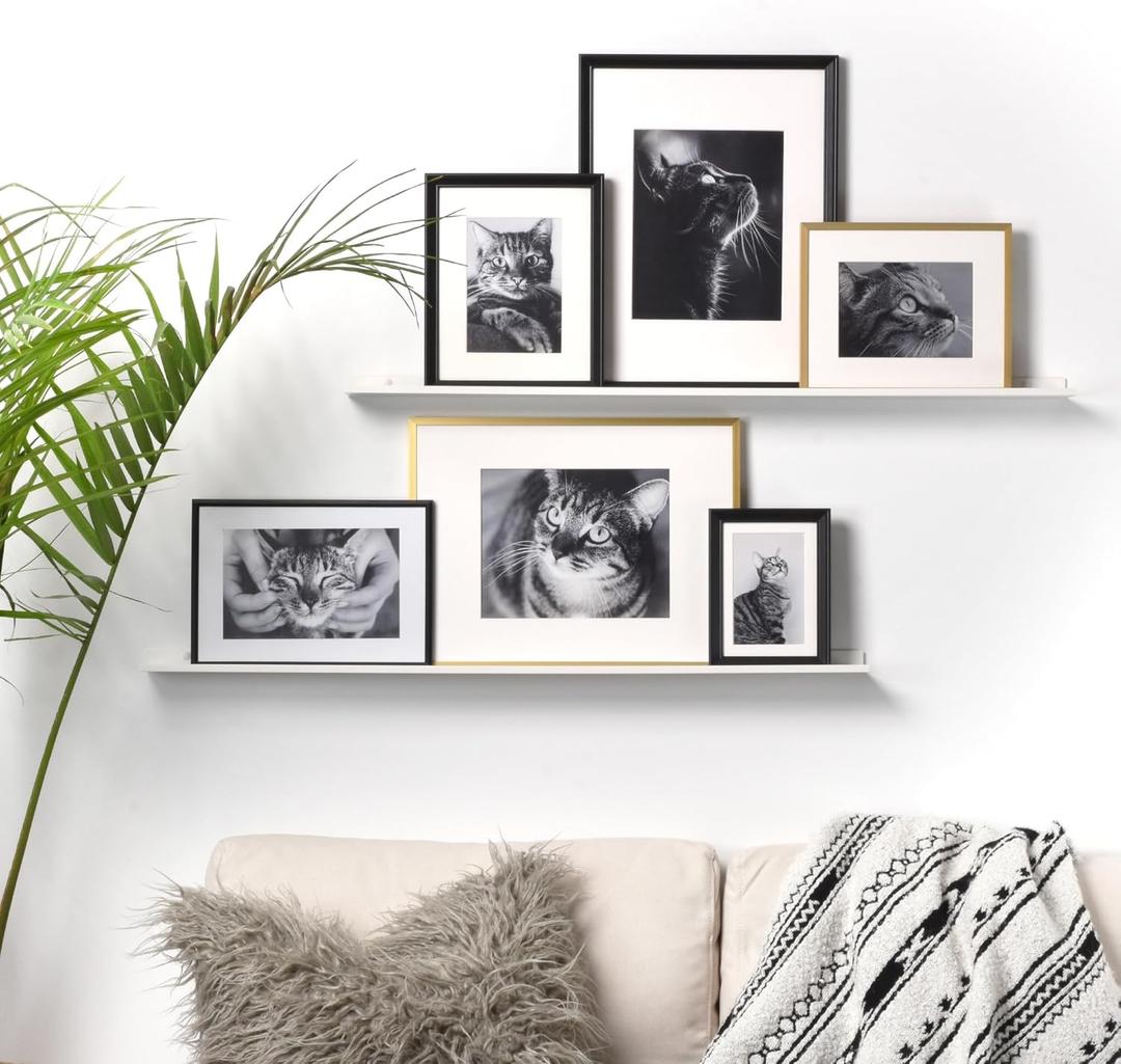 Metal Picture Ledge, Wall Mounted Floating Shelf - 36" White (Set of 2)
