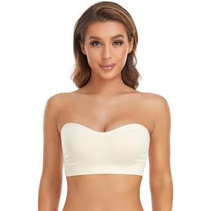 Lusait Strapless Bra for Women Non-Slip Silicone Padded Bandeau Bra Wireless Tube Top Bralette Size S