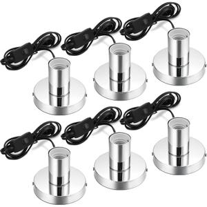 Tuanse 6 Pcs Polished Metal Desktop Lamp E26 E27 Screw Light Bulb Sockets Holder Base Lamp Replacement Base for Holding Bulb 6 Feet Cord on Off Switch Plug(Silver)