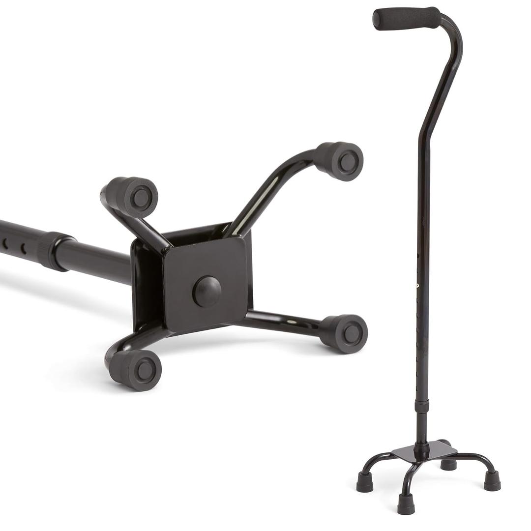 Medline Aluminum Quad Cane with Small Base for Balance, Height Adjustable 29" to 38", Knee Injuries, Surgery Recovery & Mobility, Lightweight Walking Aid for Seniors & Adults, 300 lb Weight Capacity