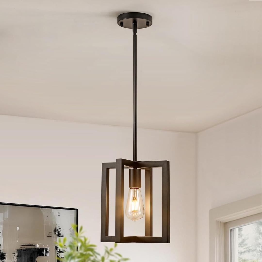 Small Modern Farmhouse Black Pendant Lights Kitchen Island, Adjustable Hanging Metal Industrial Chandelier Ceiling Light Fixture for Hallway Entryway Bedroom Dining Room