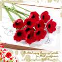 10PCS Red Artificial Poppy Flowers Fake PU Floral Stems Real Touch Silk Like Wedding Memorial Day Decor Bouquet Centerpieces Home Arrangements