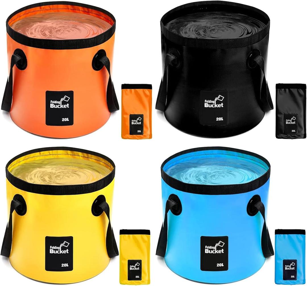 4 Pcs Collapsible Bucket with Handle 5 Gallon(20L) Foldable Water Container Folding Water Bucket Portable Folding Camp Wash Basin for Outdoor Travelling Camping Hiking Fishing Car Washing