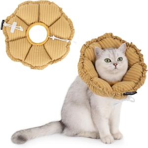 H HIDREAM Soft Cat Cone Collar Cute Adjustable Cat Recovery CollarElizabethan e Collar that can Protect Head and Foot WoundsDaisy Yellow All-Season Style (Beige) L