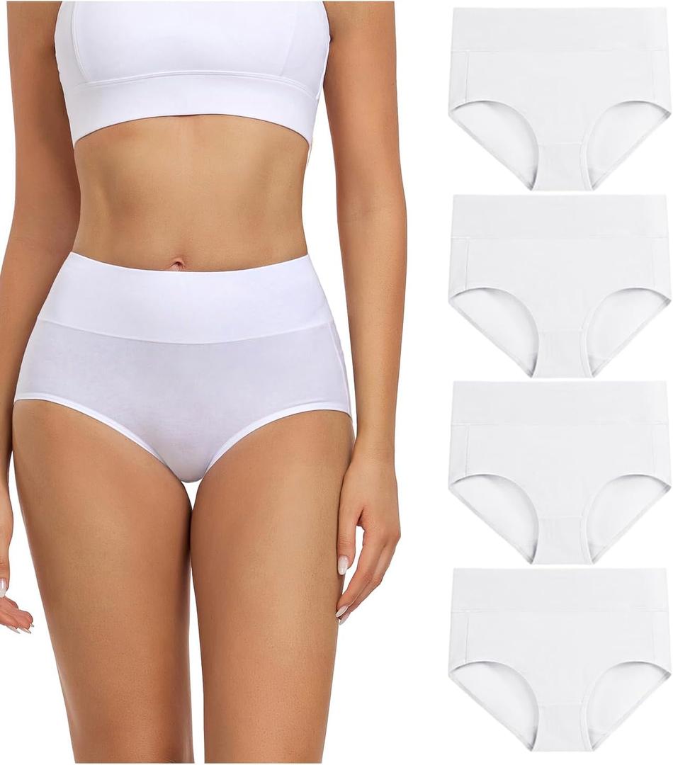 wirarpa Women's Cotton Underwear High Waisted Ladies Panties Full Coverage Briefs 4 Pack (Regular & Plus Size) (Large, White - Set 23)