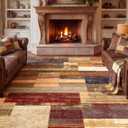 Brown Area Rug 8x10, Farmhouse Rugs Washable,Vintage Burgundy Carpets for Bedroom,Burnt Orange Area Rug Non Slip,Geometric Boho Rug for Kitchen,Dining Room