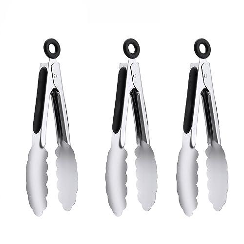 7" Small Kitchen Tongs Set of 3, Stainless Steel Ice Tongs Food Tongs, Mini Serving Tongs for Appetizers, Salad, Buffet (7", 3PCS)